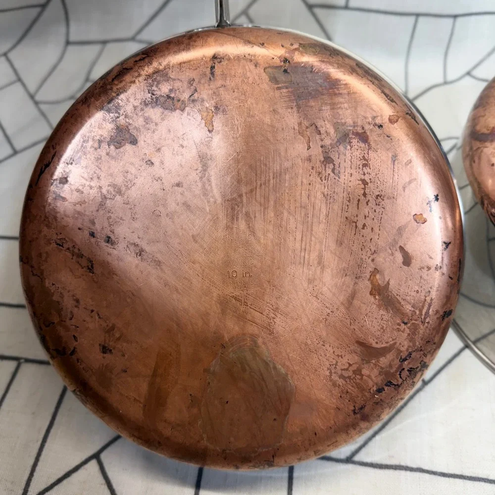Revere Ware Copper‎ Bottom Cookware 6 Qt Pot 10 in Skillet Silver Vintage Set